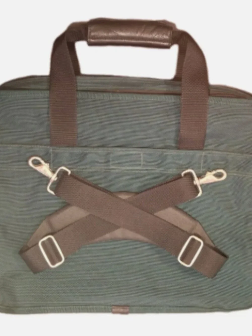 Vintage L.L. Bean Green Laptop Bag Briefcase Messenger Canvas Leather Strap